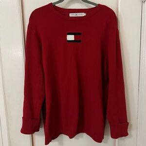 TOMMY HILFIGER Sweater Flag Logo Vintage Y2K oversized knit top TH cotton
